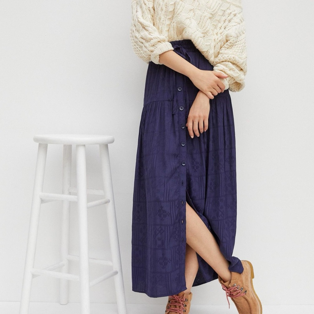 Maeve Navy Blue Button-Down Skirt